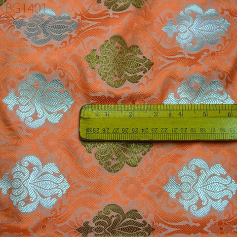 Peach Banarasi Brocade by the Yard Fabric Banaras Blended Silk for Wedding Dress sewing crafting home Decor Cushion Cover Curtains fabric