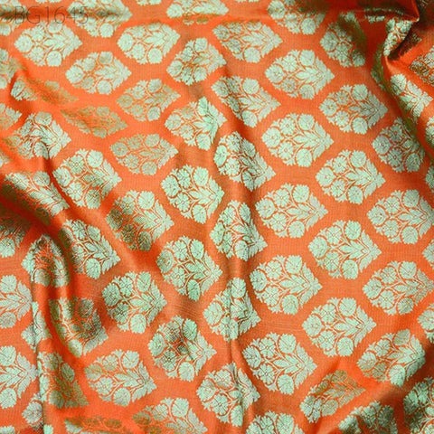 Orange Indian Jacquard Fabric For Bow Ties Brocade By The Yard Wedding Dress Fabric Bridesmaid Dress Banarsi Sewing Crafting Home Furnishing