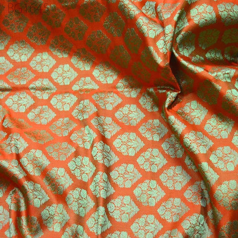 Orange Indian Jacquard Fabric For Bow Ties Brocade By The Yard Wedding Dress Fabric Bridesmaid Dress Banarsi Sewing Crafting Home Furnishing
