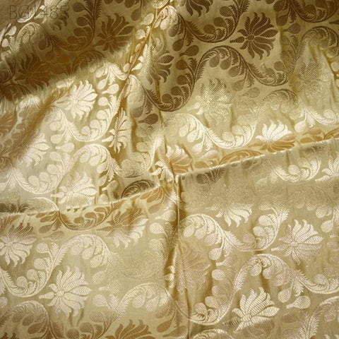 Beige Brocade Fabric Crafting Indian Brocade Fabric by the Yard Wedding Dress Banarasi Bridal Dress Material Sewing Lehenga Blouses costumes