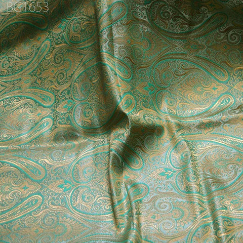 Mint Green Brocade by the Yard Fabric Vest jacket Banarasi Fabric For Wedding Dresses Blouses Home Decor Making Indian Blended Silk Brocade