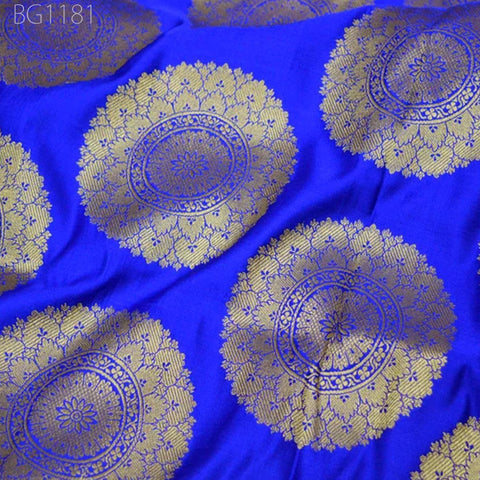 Blue Brocade Fabric by the Yard Indian Banarasi sewing Fabric for lehenga Wedding Dress Fabric banaras Blended silk fabric crafting brocade