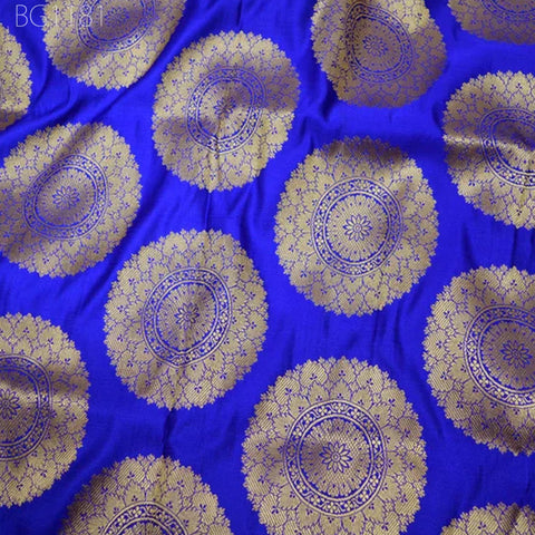 Blue Brocade Fabric by the Yard Indian Banarasi sewing Fabric for lehenga Wedding Dress Fabric banaras Blended silk fabric crafting brocade