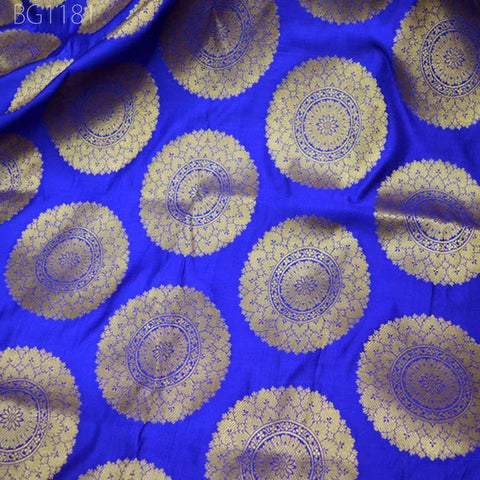 Blue Brocade Fabric by the Yard Indian Banarasi sewing Fabric for lehenga Wedding Dress Fabric banaras Blended silk fabric crafting brocade