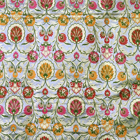 Grey Indian Brocade Fabric by the Yard Banarasi Dress Material Costume Banaras Wedding Dresses Crafting Sewing Cushions Upholstery Drapery