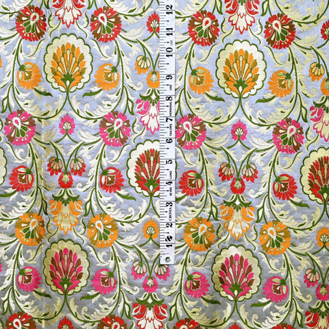 Grey Indian Brocade Fabric by the Yard Banarasi Dress Material Costume Banaras Wedding Dresses Crafting Sewing Cushions Upholstery Drapery