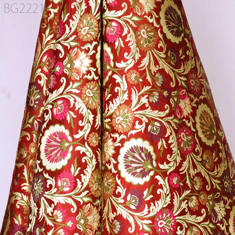 Dark Maroon Indian Fabric Silk Brocade By The Yard Wedding Dress Fabric Banarasi Sewing DIY Crafting Curtain Jacket Home Decor Furnishing