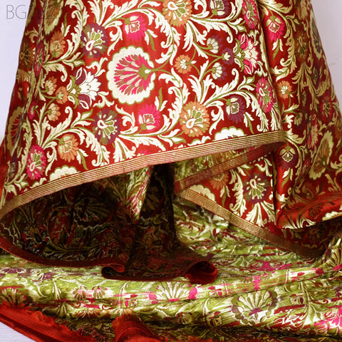 Dark Maroon Indian Fabric Silk Brocade By The Yard Wedding Dress Fabric Banarasi Sewing DIY Crafting Curtain Jacket Home Decor Furnishing