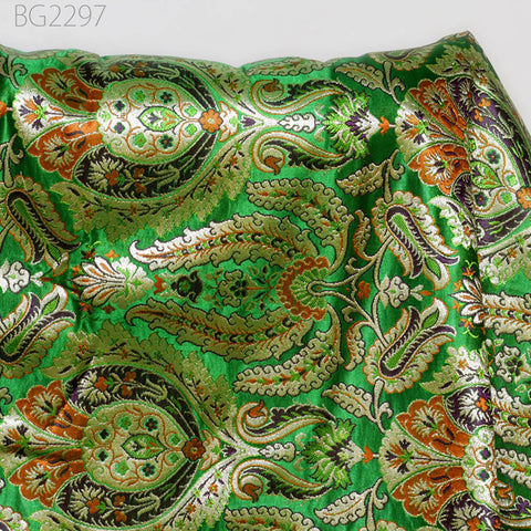 Green Brocade Fabric By Yard Banarasi Indian Bridal Wedding Dress Varanasi Blended Silk Sewing Costume Lehenga Drapery Blouses DIY Crafting