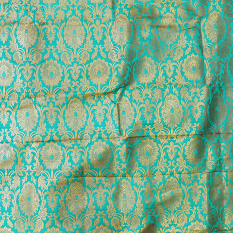 Silk Brocade Lengha Banarasi Silk Brocade Fabric by the Yard Banaras Brocade Silk Sea Green Gold for Wedding Dress Home Decor Indian Fabric