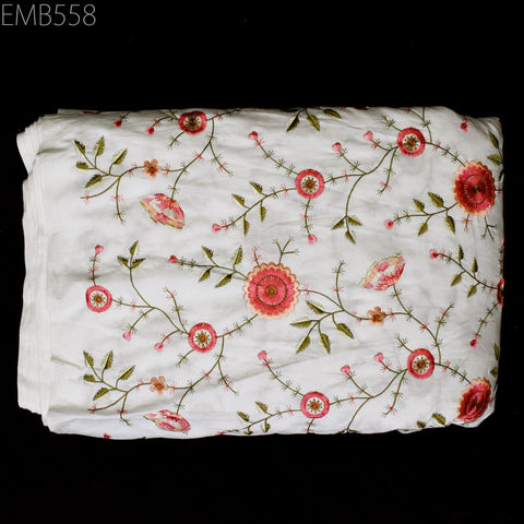 Embroidery Cotton Fabric by the Yard Indian Embroidered Sewing Fabric DIY Crafting Summer Women Dresses Costumes Doll Bag Home Decor Curtain