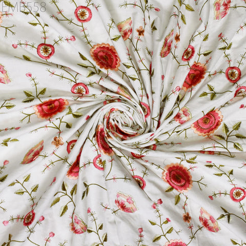 Embroidery Cotton Fabric by the Yard Indian Embroidered Sewing Fabric DIY Crafting Summer Women Dresses Costumes Doll Bag Home Decor Curtain