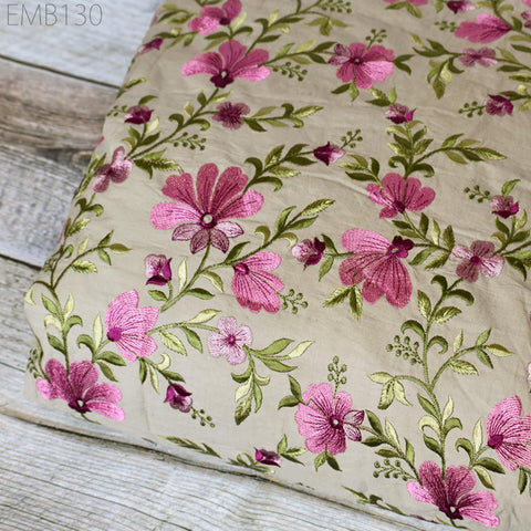 Floral Embroidered Cotton Fabric by the Yard Indian Embroidery Sewing DIY Crafting Women Summer Dresses Costumes Tote Bag Home Decor Curtain