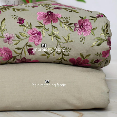 Floral Embroidered Cotton Fabric by the Yard Indian Embroidery Sewing DIY Crafting Women Summer Dresses Costumes Tote Bag Home Decor Curtain