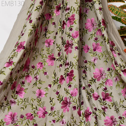 Floral Embroidered Cotton Fabric by the Yard Indian Embroidery Sewing DIY Crafting Women Summer Dresses Costumes Tote Bag Home Decor Curtain