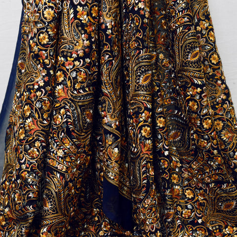 56" Navy Blue Embroidered Georgette Fabric by Yard Indian Embroidery Sewing Summer Women Dress Material Drapery Bridal Lehenga Wedding Dress