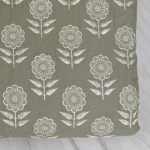 Floral Embroidered Cotton Fabric by the Yard Indian Embroidery Sewing DIY Crafting Women Summer Dresses Costumes Tote Bag Home Decor Curtain