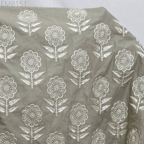 Floral Embroidered Cotton Fabric by the Yard Indian Embroidery Sewing DIY Crafting Women Summer Dresses Costumes Tote Bag Home Decor Curtain