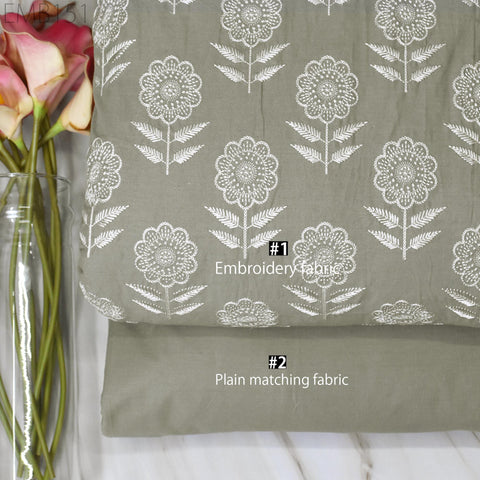 Floral Embroidered Cotton Fabric by the Yard Indian Embroidery Sewing DIY Crafting Women Summer Dresses Costumes Tote Bag Home Decor Curtain