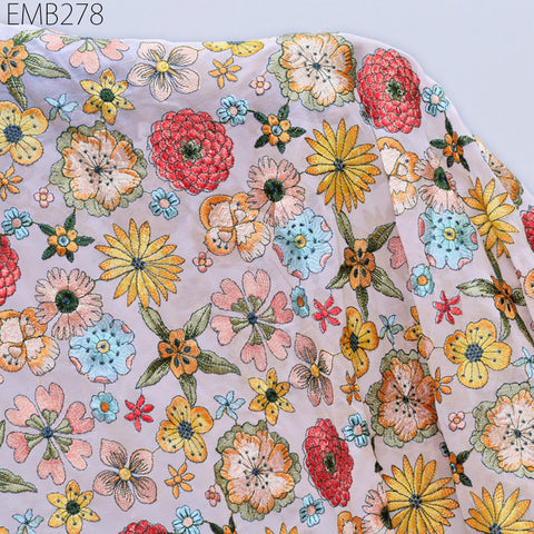 Indian Embroidered Fabric by the Yard Georgette Pink Embroidery Sewing Curtain DIY Crafting Summer Women Dress Material Drapery Home Decor