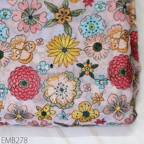 Indian Embroidered Fabric by the Yard Georgette Pink Embroidery Sewing Curtain DIY Crafting Summer Women Dress Material Drapery Home Decor