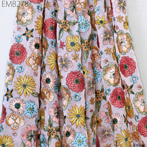 Indian Embroidered Fabric by the Yard Georgette Pink Embroidery Sewing Curtain DIY Crafting Summer Women Dress Material Drapery Home Decor