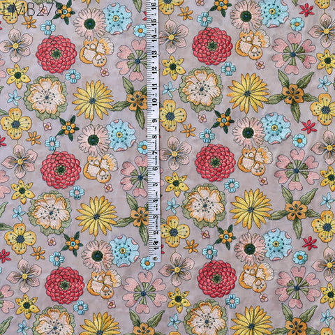 Indian Embroidered Fabric by the Yard Georgette Pink Embroidery Sewing Curtain DIY Crafting Summer Women Dress Material Drapery Home Decor