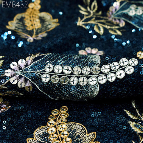 Teal Sequin Embroidered Georgette Fabric by Yard Indian Embroidery Wedding lehenga Bridal Dress Material Party Costumes Sewing DIY Crafting