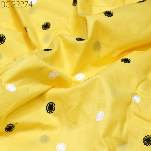 Indian Yellow Embroidered Cotton Fabric by the Yard Embroidery Sewing Quilting Crafting Nursery Drapery Kids Women Summer Dress Pillowcases