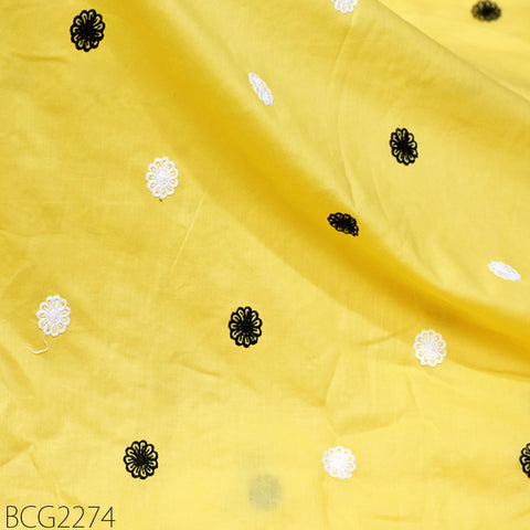 Indian Yellow Embroidered Cotton Fabric by the Yard Embroidery Sewing Quilting Crafting Nursery Drapery Kids Women Summer Dress Pillowcases