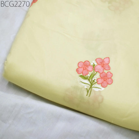Indian Cream Embroidered Cotton Fabric by the Yard Sewing Quilting Crafting Nursery Kids Summer Dress Skirts Embroidery Pillow Cover Curtain