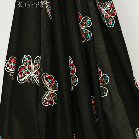 Black Indian Embroidered Cotton Fabric by the Yard Embroidery Sewing Nursery Curtain DIY Crafting Summer Kid Women Dress Material Quilting