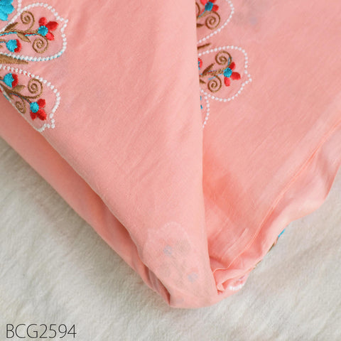 Salmon Indian Embroidered Cotton Fabric by the Yard Embroidery Sewing Nursery Curtain DIY Crafting Summer Kid Women Dress Material Quilting