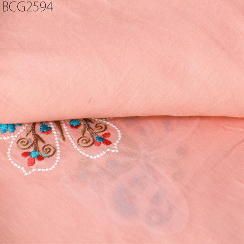 Salmon Indian Embroidered Cotton Fabric by the Yard Embroidery Sewing Nursery Curtain DIY Crafting Summer Kid Women Dress Material Quilting