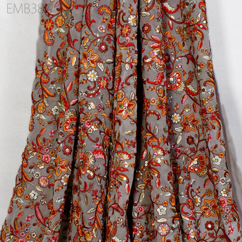 Pale Grey Georgette Embroidered Fabric by Yard Indian Embroidery Sewing Curtain DIY Crafts Summer Women Dress Material Drapery Home Decor