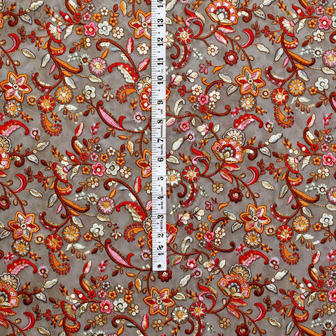 Pale Grey Georgette Embroidered Fabric by Yard Indian Embroidery Sewing Curtain DIY Crafts Summer Women Dress Material Drapery Home Decor