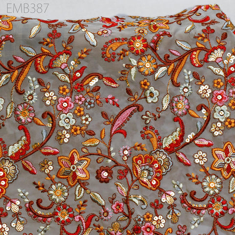 Pale Grey Georgette Embroidered Fabric by Yard Indian Embroidery Sewing Curtain DIY Crafts Summer Women Dress Material Drapery Home Decor