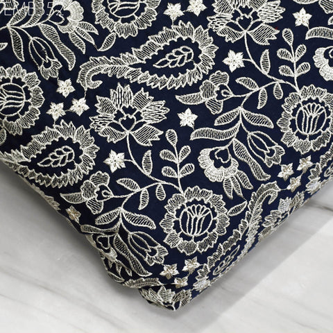 Indian Embroidered Cotton Fabric by the Yard Embroidery Summer Dresses Party Costumes Dolls Bags Cushions Table Runner Sewing DIY Crafting