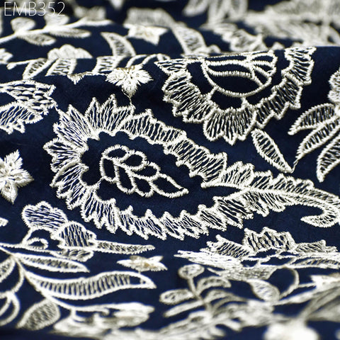 Indian Embroidered Cotton Fabric by the Yard Embroidery Summer Dresses Party Costumes Dolls Bags Cushions Table Runner Sewing DIY Crafting