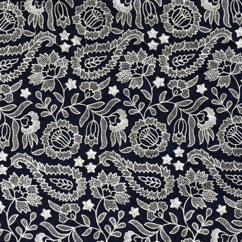 Indian Embroidered Cotton Fabric by the Yard Embroidery Summer Dresses Party Costumes Dolls Bags Cushions Table Runner Sewing DIY Crafting