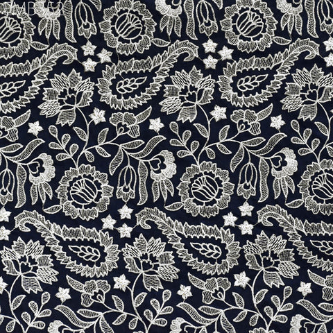 Indian Embroidered Cotton Fabric by the Yard Embroidery Summer Dresses Party Costumes Dolls Bags Cushions Table Runner Sewing DIY Crafting