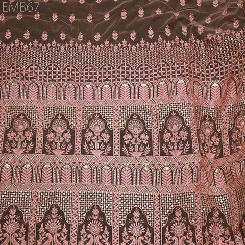 Peach Sequin Net Embroidery Fabric Indian Saree Embroidered Fabric by the Yard Crafting Sewing Sequined Wedding Dress Costumes Doll Making