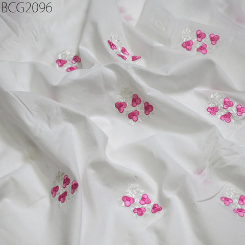 42" Pink Embroidered Sewing Cotton Fabric by the Yard Embroidery Quilting Crafting Nursery Kids Summer Dress Costumes Dolls Pillow Covers