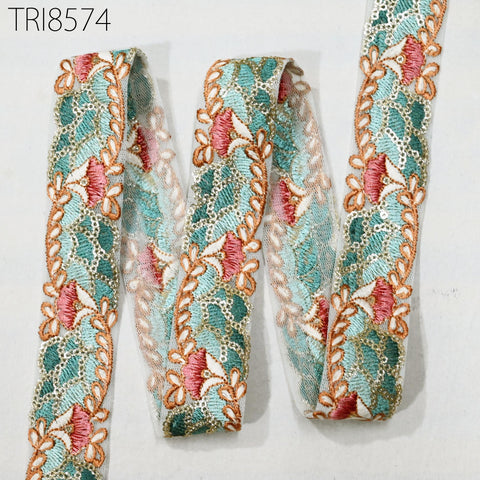 9 Yard 3 CM Sea Green Embroidery Ribbon Indian Trim Sari Border DIY Crafting Sewing Fabric Embroidered Costumes Curtain Home Decor Lace