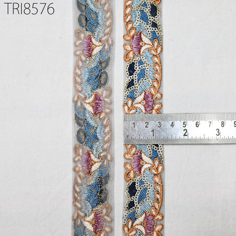 9 Yard Blue Embroidery 3 Cm Ribbon Indian Trim Sari Border DIY Crafting Fabric Embroidered Decorative Costumes Curtain Home Decor Trimming