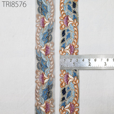 9 Yard Blue Embroidery 3 Cm Ribbon Indian Trim Sari Border DIY Crafting Fabric Embroidered Decorative Costumes Curtain Home Decor Trimming