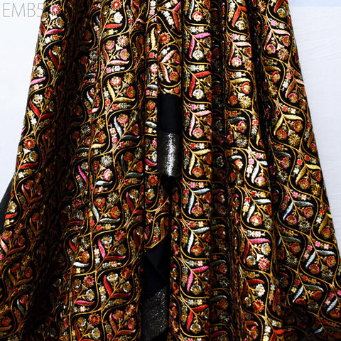 41" Embroidered Fabric by yard Sewing Indian Embroidery Wedding Dress Brides Costumes Blazers Long Dresses Blouses Bags Dolls DIY Crafting