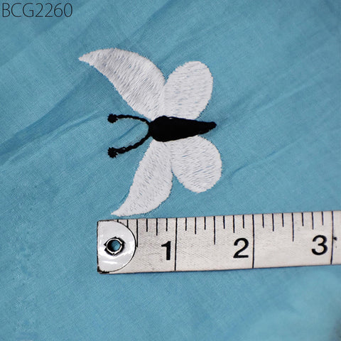 Indian Sky Blue Embroidered Cotton Fabric by the Yard Embroidery Sewing Quilting Crafting Nursery Drapery Kids Summer Dress Costumes