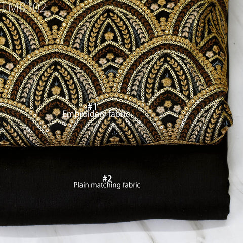 Indian Embroidered Fabric by the yard Sewing DIY Crafting Black Embroidery Wedding Dress Costumes Cushion Covers Table Runners Dolls Bags