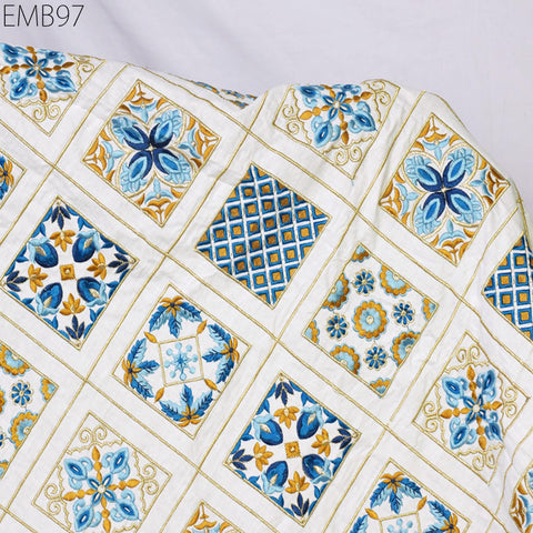 Indian white embroidered fabric embroidery cotton fabric by the yard sewing fabric DIY crafting wedding dress costumes doll bag home décor furnishing floral curtains making fabric